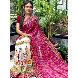 KALINI Pink & Cream Bandhani Embroidered Pure Georgette Half and Half Bandhani Saree-picture-38