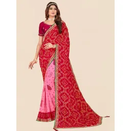 KALINI Pink Poly Georgette Bandhani Sarees-picture-28