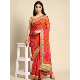 KALINI Pink Poly Georgette Bandhani Sarees-picture-26