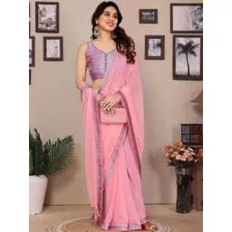 KALINI Pink Poly Georgette Solid Sarees-picture-19