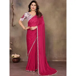 KALINI Pink Poly Georgette Solid Sarees-picture-20