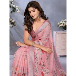 KALINI Pink Printed Linen Blend Chanderi Sarees-picture-40