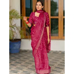 KALINI Pink Printed Silk Blend Bandhani Sarees-picture-23