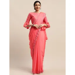 KALINI Pink Solid Poly Chiffon Saree-picture-35