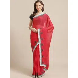 KALINI Pink Solid Silk Blend Sarees image 1