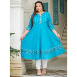 KALINI Plus Size Ethnic Motifs Printed Cotton Anarkali Kurta-picture-30