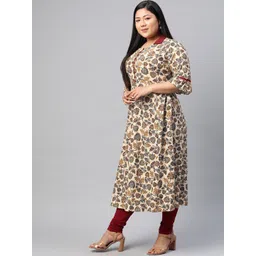 KALINI Plus Size Ethnic Motifs Printed Flared Sleeves Mirror Work Cotton Anarkali Kurta-picture-31