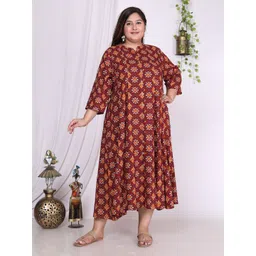 KALINI Plus Size Ethnic Motifs Printed Mandarin Collar A-Line Dress-picture-28
