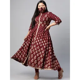 KALINI Plus Size Ethnic Motifs Printed Mandarin Collar Anarkali Kurta-picture-24