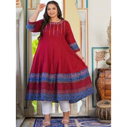 KALINI Plus Size Ethnic Motifs Printed Mirror Work Anarkali Kurta-picture-17