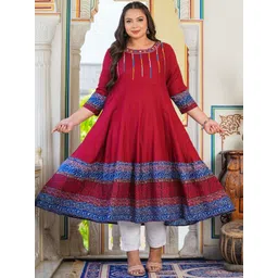 KALINI Plus Size Ethnic Motifs Printed Mirror Work Anarkali Kurta image 2