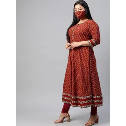 KALINI Plus Size Ethnic Motifs Printed Pure Cotton Round Neck Anarkali Kurta image 3