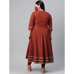 KALINI Plus Size Ethnic Motifs Printed Pure Cotton Round Neck Anarkali Kurta image 4