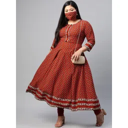 KALINI Plus Size Ethnic Motifs Printed Pure Cotton Round Neck Anarkali Kurta image 5