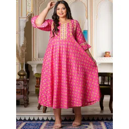 KALINI Plus Size Ethnic Motifs Printed Round Neck A-Line Kurta-picture-19