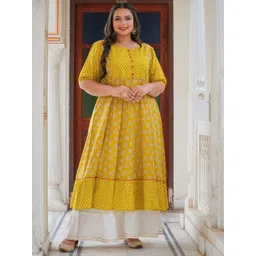 KALINI Plus Size Ethnic Motifs Printed Round Neck Cotton Anarkali Kurta-picture-18
