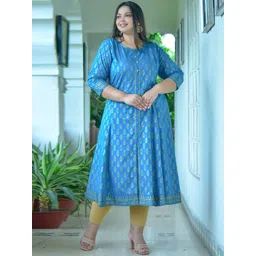 KALINI Plus Size Ethnic Motifs Printed Round Neck Cotton Anarkali Kurta-picture-25