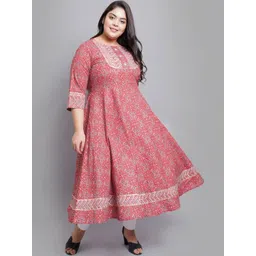 KALINI Plus Size Floral Printed Cotton Gotta Patti Anarkali Kurta-picture-24