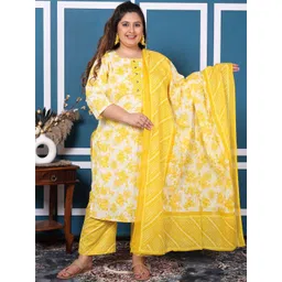 KALINI Plus Size Floral Printed Pure Cotton Straight Kurta with Palazzos & Dupatta-picture-17