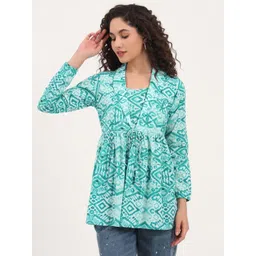 KALINI Print Ethnic Cotton Peplum Longline Top-image-7