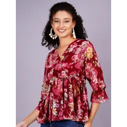 KALINI Print Flutter Sleeve Georgette Top image 4