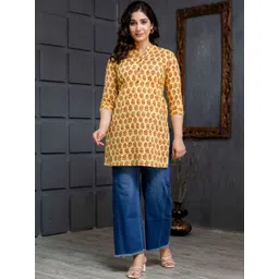 KALINI Print Mandarin Collar Ethnic Cotton Top-image-15