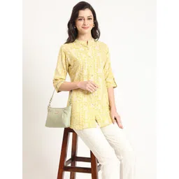KALINI Print Mandarin Collar Roll-Up Sleeves Cotton Shirt Style Top-image-48