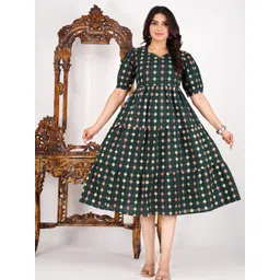 KALINI Print Puff Sleeve Fit & Flare Midi Dress-image-10