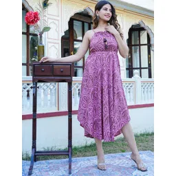 KALINI Printed Halter Neck Midi Fit and Flare Dress-picture-16