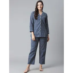 KALINI Printed Lapel Collar Pure Cotton Shirt & Lounge Pant-picture-16