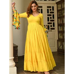 KALINI Printed Round Neck Three-Quarter Sleeves A-Line Cotton Kurta-picture-39