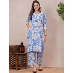 KALINI Printed V-Neck Pure Cotton Tunic With Trousers-picture-19