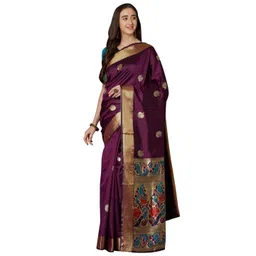 KALINI Purple & Blue Woven Design Zari Silk Blend Saree-picture-19