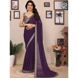 KALINI Purple Poly Georgette Solid Sarees-picture-29