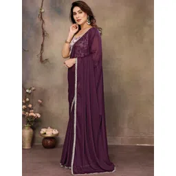 KALINI Purple Poly Georgette Solid Sarees image 3