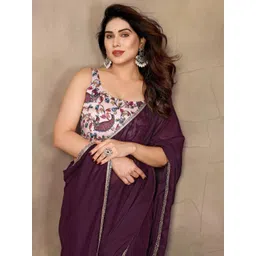 KALINI Purple Poly Georgette Solid Sarees image 5