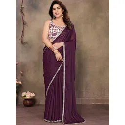 KALINI Purple Poly Georgette Solid Sarees image 4