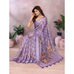 KALINI Purple Printed Linen Blend Jamdani Sarees-picture-21