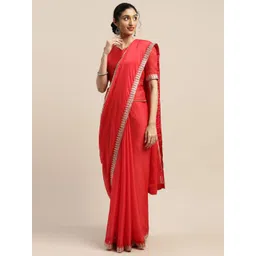 KALINI Red Solid Poly Chiffon Saree-picture-32