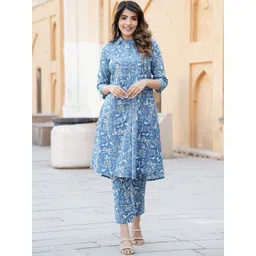 KALINI Shirt Collar Floral Printed Pure Cotton Kurta with Trouser-picture-11