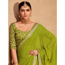 KALINI Striped Embroidered Pure Georgette Leheriya Saree-image-15