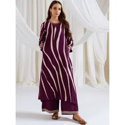 KALINI Striped Printed Round Neck Straight Kurta With Palazzo-picture-28