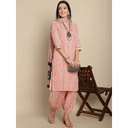 KALINI Striped Pure Cotton Kurta with Harem Pants & With Dupatta-picture-38