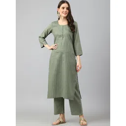KALINI Striped Round Neck Kurta with Trousers-picture-38