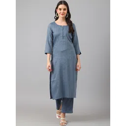 KALINI Striped Round Neck Kurta with Trousers-picture-15