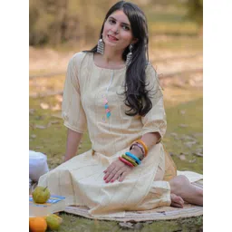 KALINI Striped Round Neck Straight Kurta With Trousers-picture-20