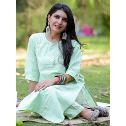 KALINI Striped Round Neck Straight Kurta With Trousers-picture-23