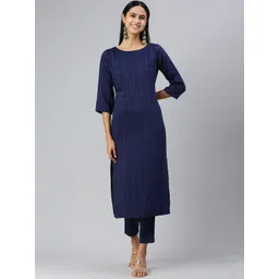 KALINI Striped Round Neck Straight Kurta With Trousers-picture-13