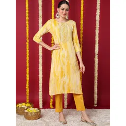 KALINI Striped Round Neck Three-Quarter Sleeves Kurta image 1