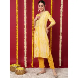 KALINI Striped Round Neck Three-Quarter Sleeves Kurta image 3